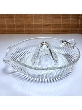 Reamer Ribbed Glass Juicer Reamer with Thumb Handle Textured Bottom L17 Vintage